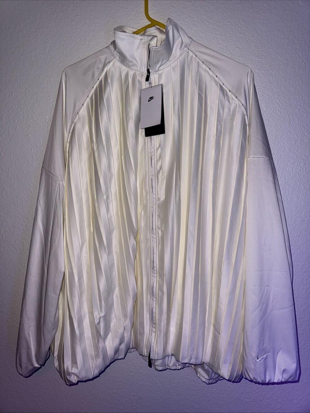 Nike Pleated Satin Oversized Track Jacket Women's XL Sail HJ0516-133